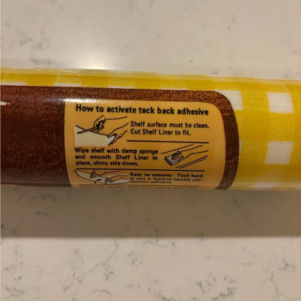 Vintage Rubbermaid Shelf Liner in Yellow and White Checkered Gingham 10 ft 1980